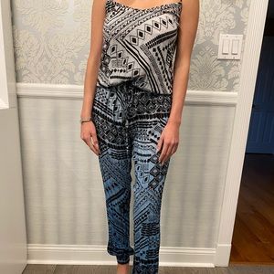 Blue patterned jump suit